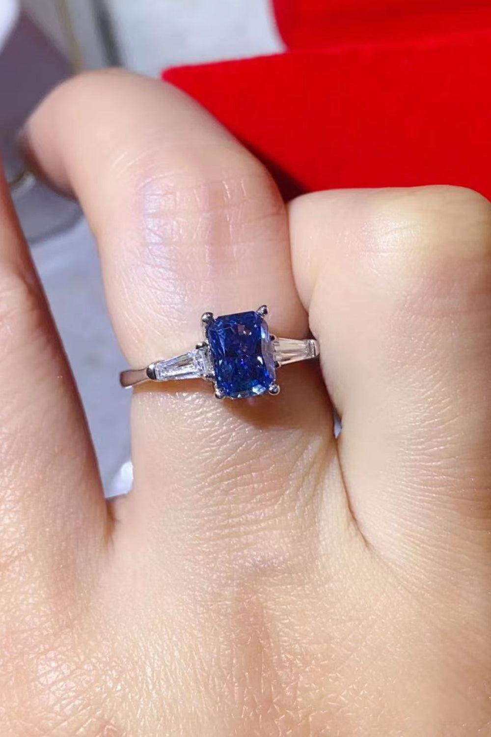 1 Carat Moissanite Platinum-Plated Rectangle Ring in Blue - Trendsi