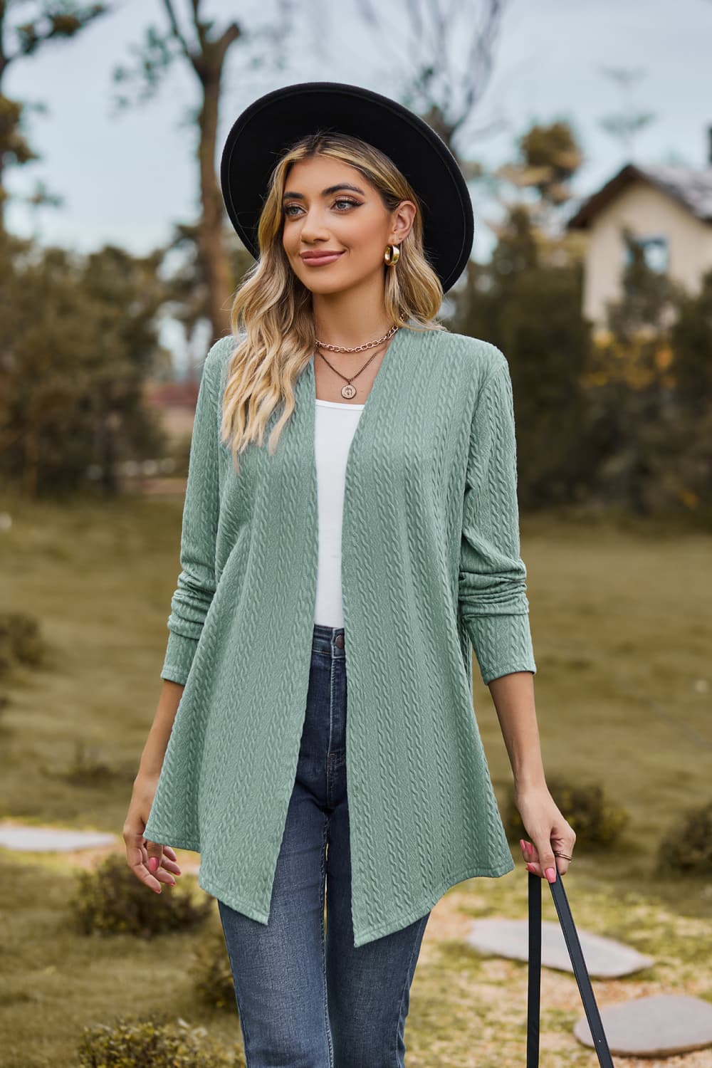 Open Front Long Sleeve Cardigan - Flyclothing LLC