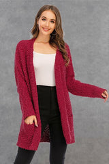 Pocketed Open Front Long Sleeve Cardigan - Flyclothing LLC