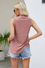 Notched Neck Curved Hem Eyelet Tank - Flyclothing LLC