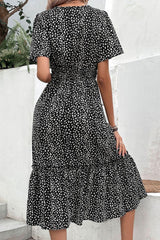 Leopard Print Short Sleeve Midi Dress - Trendsi