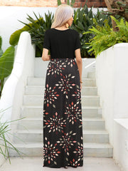 Printed Round Neck Short Sleeve Maxi Dress - Flyclothing LLC