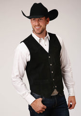 Roper Mens Black Suede Leather Vest With Western Front Yokes