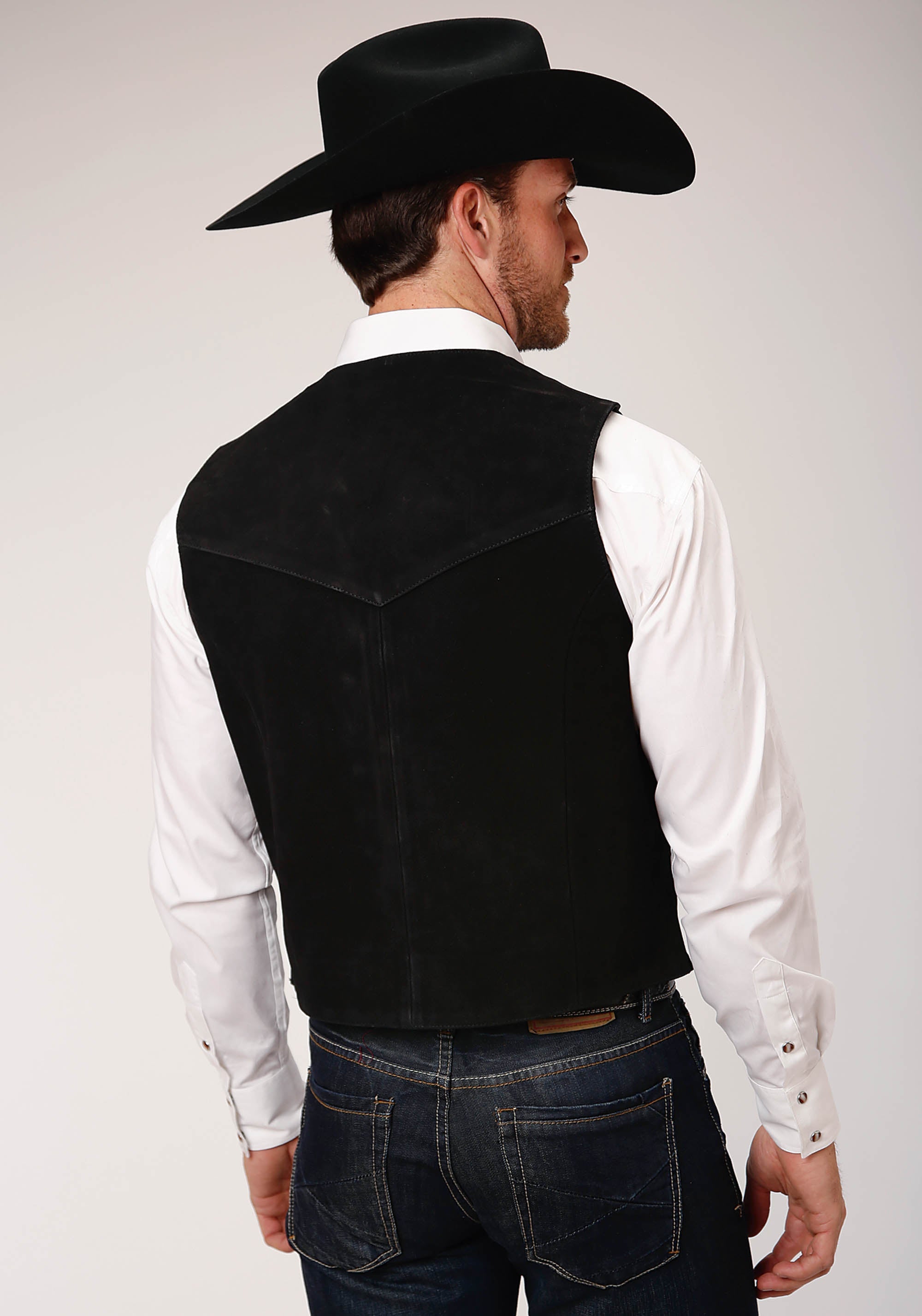 Roper Mens Black Suede Leather Vest With Western Front Yokes - Flyclothing LLC