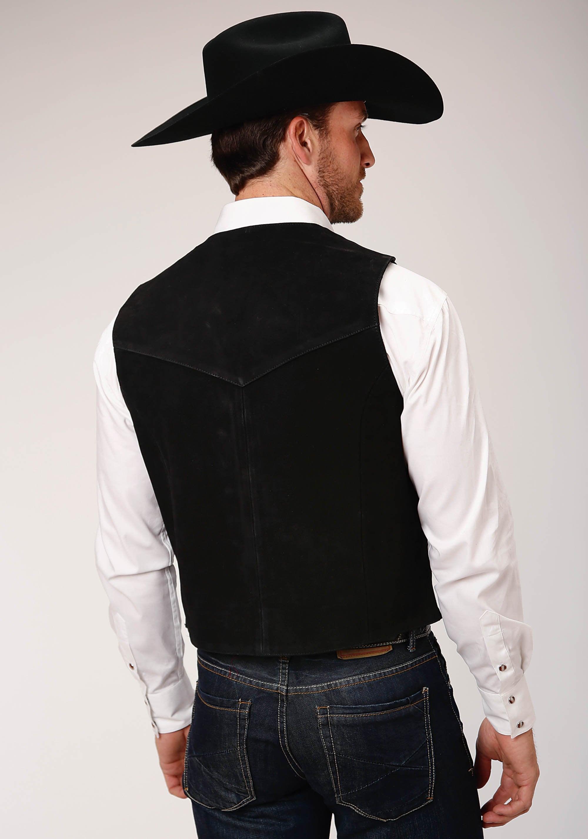 ROPER MENS BLACK SUEDE LEATHER VEST WITH FRONT YOKES BIG MAN FIT - Flyclothing LLC