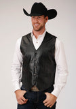 Roper Mens Black Leather Western Vest With Yokes