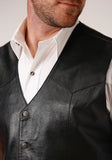 Roper Mens Black Leather Western Vest With Yokes - Flyclothing LLC