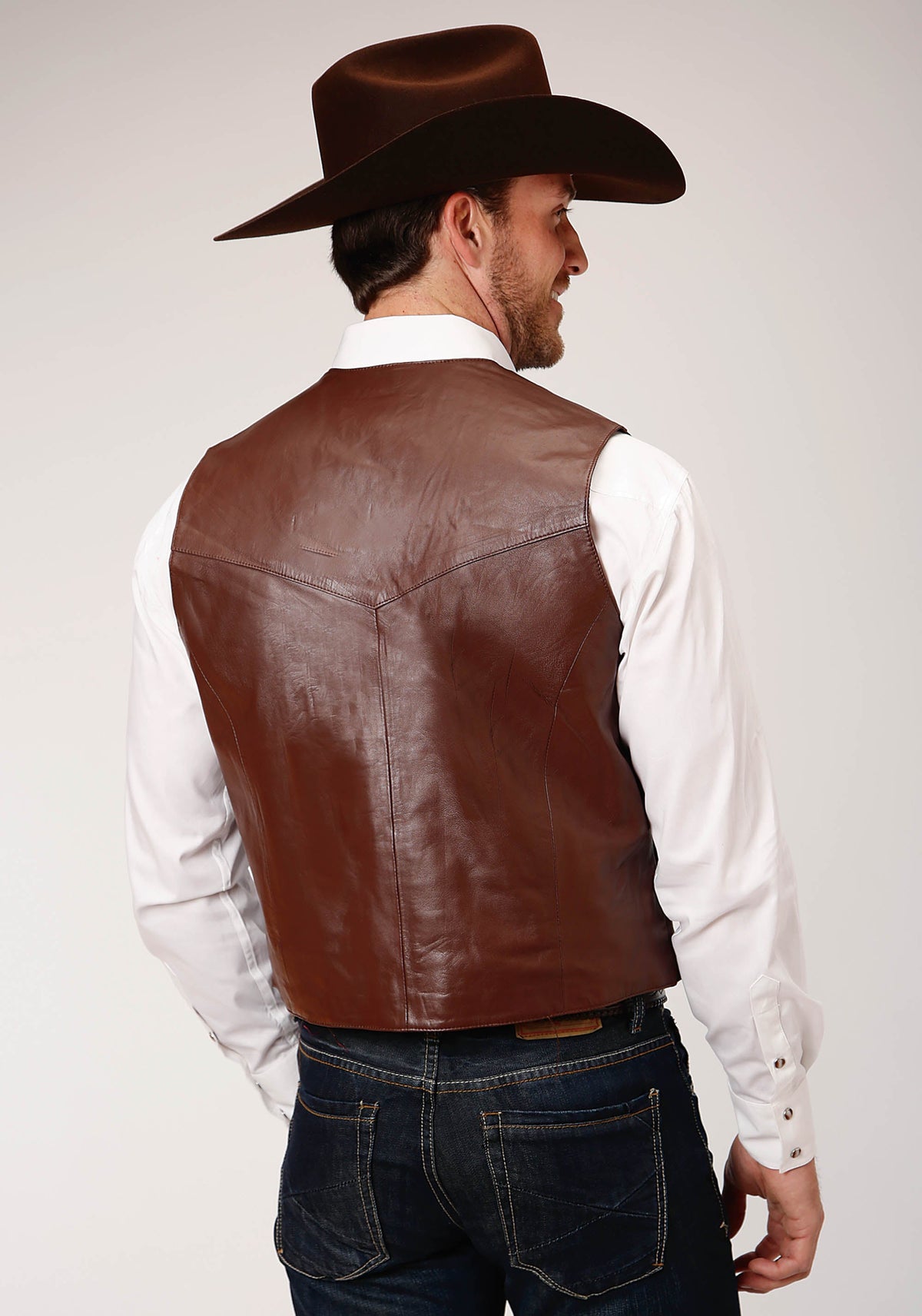 Roper Mens Brown Lamb Nappa Leather Vest - Flyclothing LLC