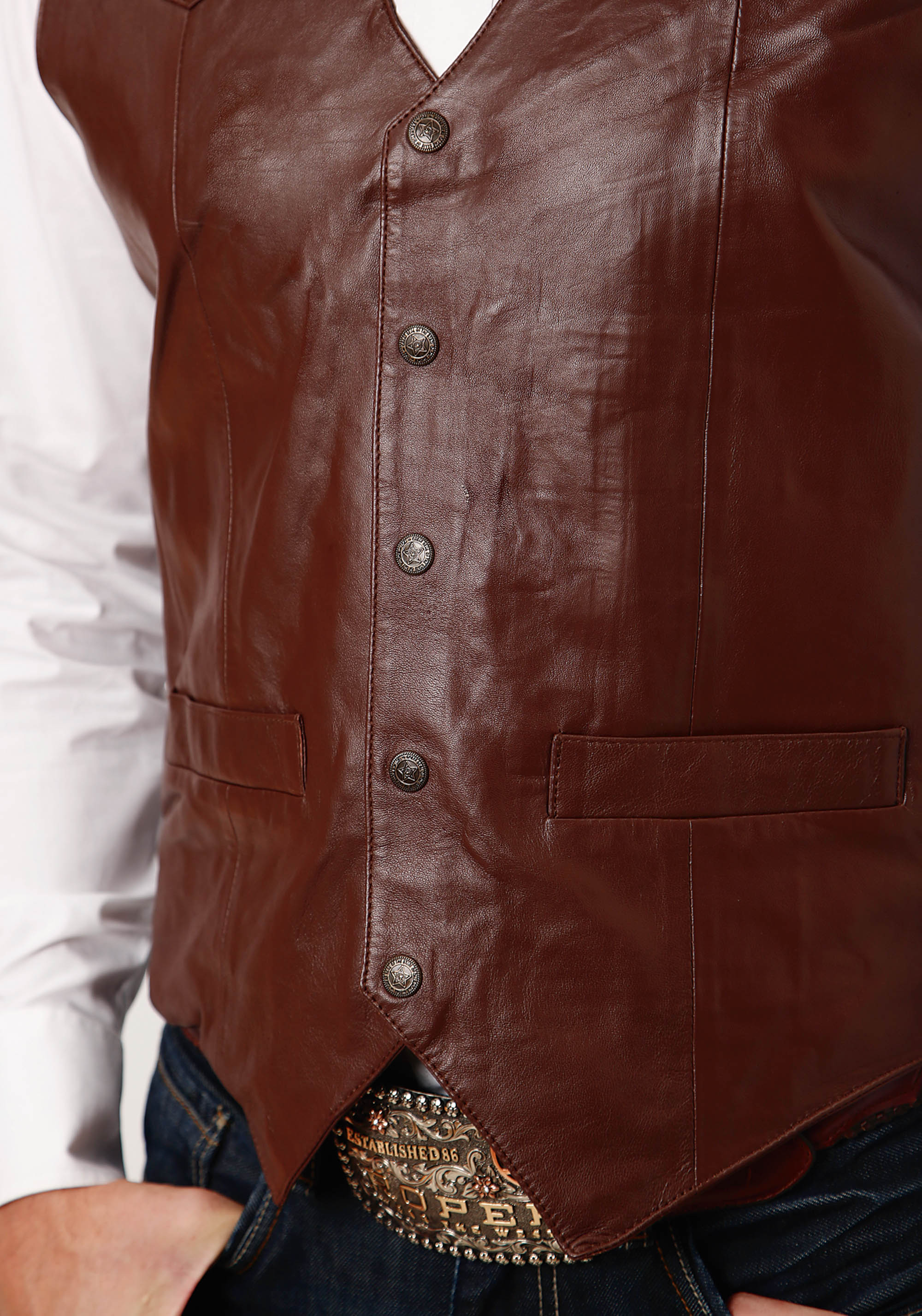 Roper Mens Brown Lamb Nappa Leather Vest - Flyclothing LLC