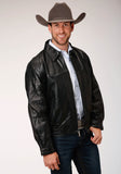 Roper Mens Black Leather Bomber Jacket