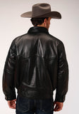 Roper Mens Black Leather Bomber Jacket - Flyclothing LLC