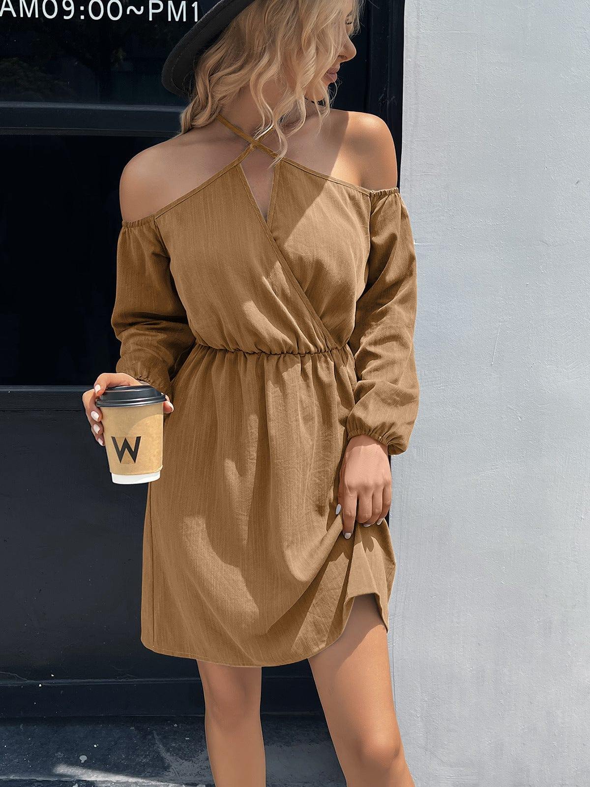 Cold-Shoulder Crisscross Mini Dress - Trendsi