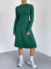 Rib-Knit Sweater and Skirt Set - Trendsi