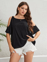 Plus Size Boat Neck Cold-Shoulder Blouse - Flyclothing LLC