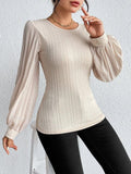 Pleated Puff Sleeve Round Neck Blouse - Trendsi