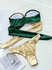 Two-Tone Ring Detail Tied Bikini Set - Flyclothing LLC