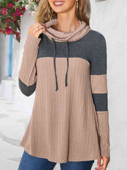 Contrast Drawstring Long Sleeve Top - Flyclothing LLC