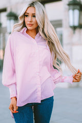 Striped Lantern Sleeve Collared Shirt - Flyclothing LLC