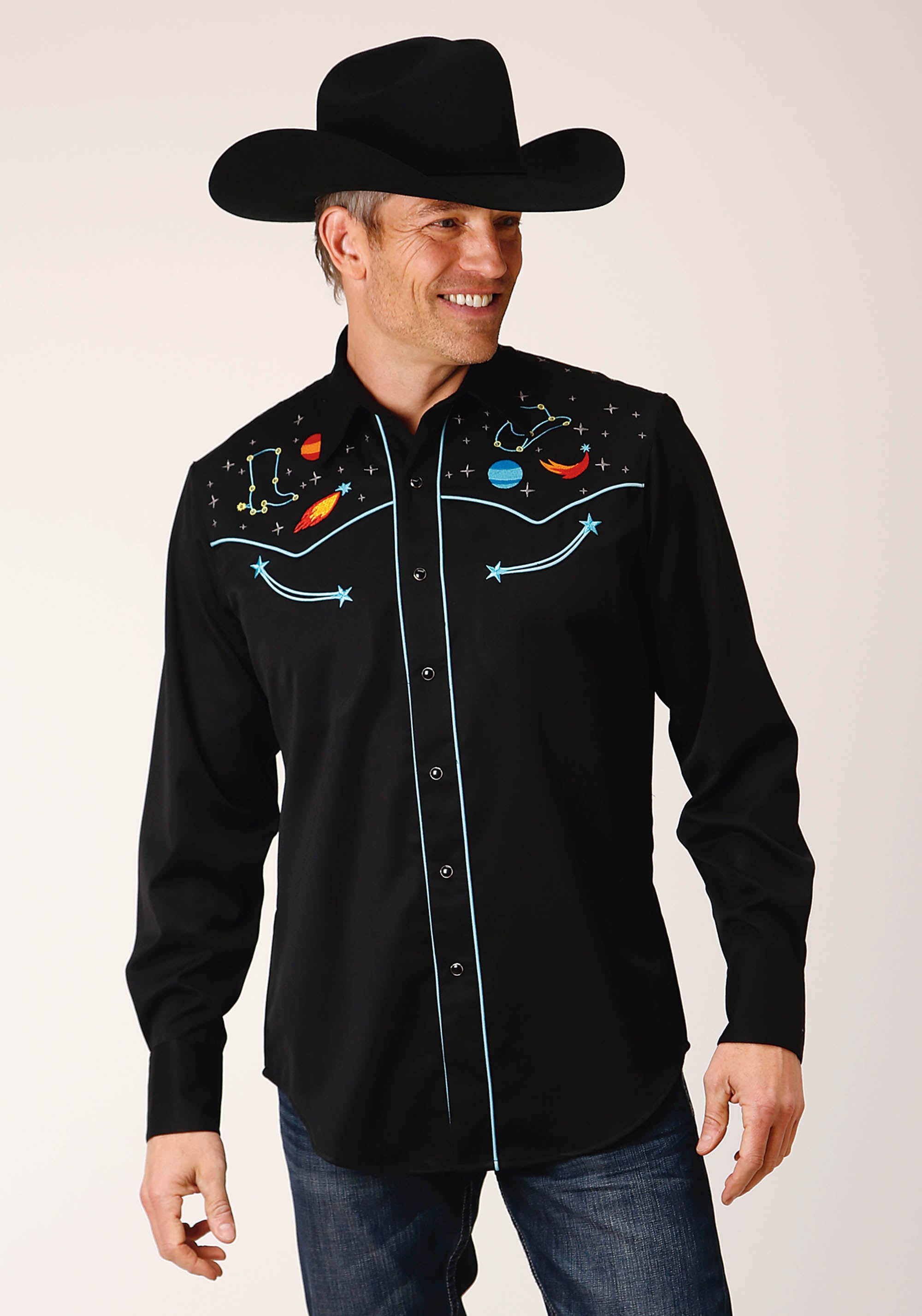 Roper Mens Long Sleeve Snap Poly Rayon Twill Western Shirt