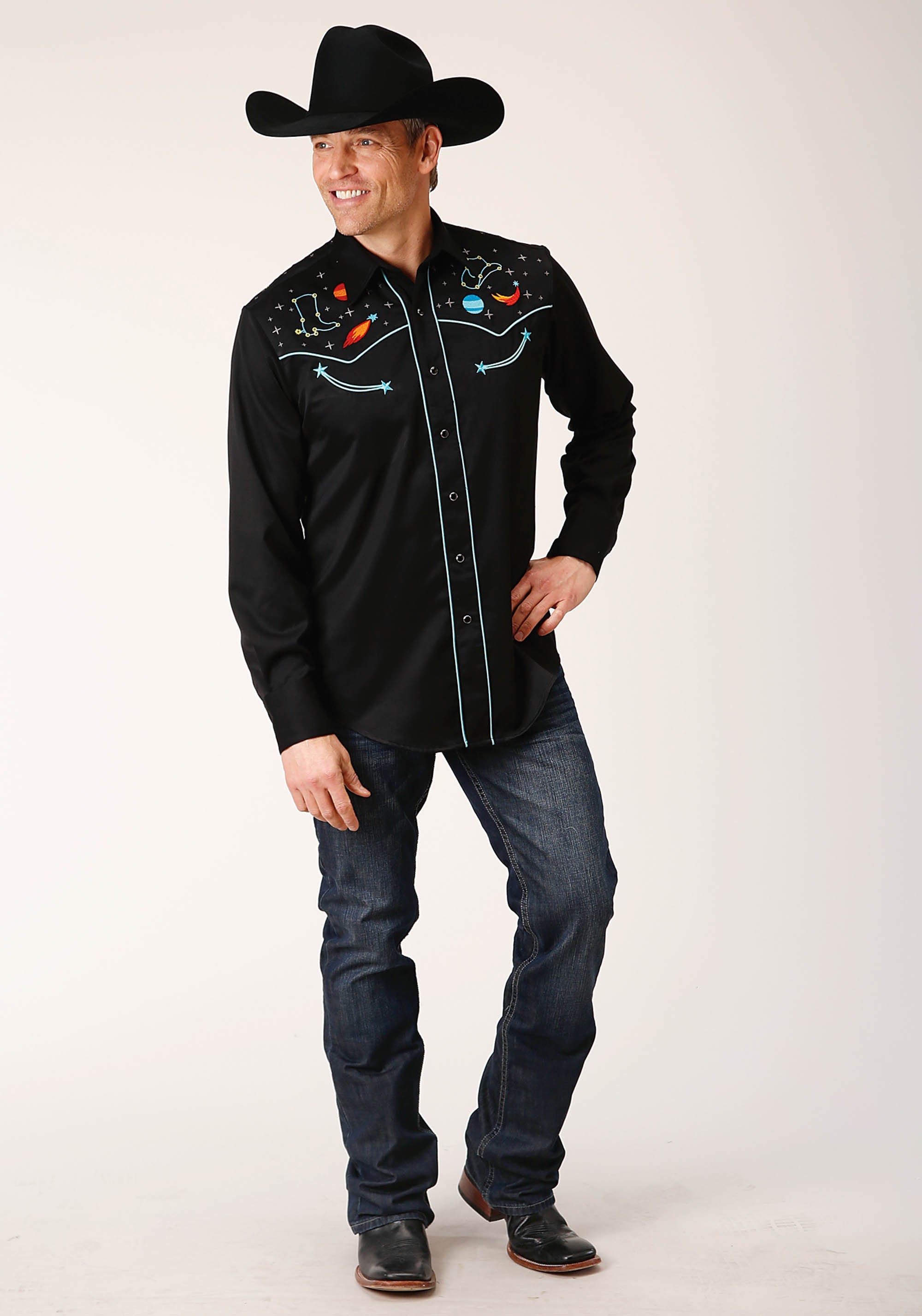 Roper Mens Long Sleeve Snap Poly Rayon Twill Western Shirt - Flyclothing LLC