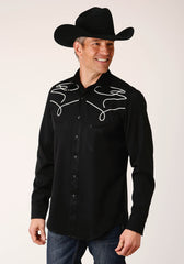 Roper Mens Long Sleeve Snap Poly Rayon Twill Western Shirt - Flyclothing LLC