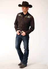 Roper Mens Long Sleeve Snap Poly Rayon Twill Western Shirt - Flyclothing LLC