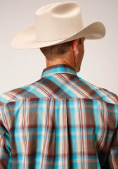 Roper Mens Long Sleeve Snap Desert Dobby Plaid Western Shirt - Flyclothing LLC