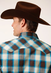 Roper Mens Long Sleeve Snap Brown Arrow Plaid Western Shirt - Flyclothing LLC