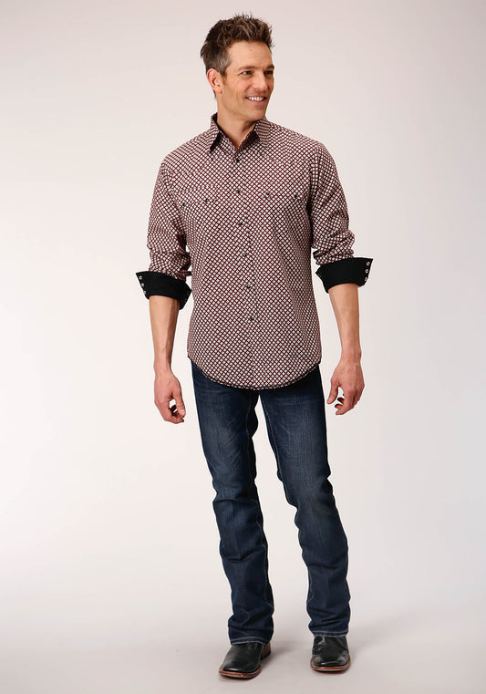 Roper Mens Long Sleeve Snap Deep Shadow Geo Western Shirt - Flyclothing LLC