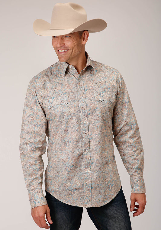 Roper Mens Long Sleeve Snap Dot Paisley Print Western Shirt