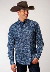 Roper Mens Long Sleeve Snap All Around Aztec Print Western Shirt