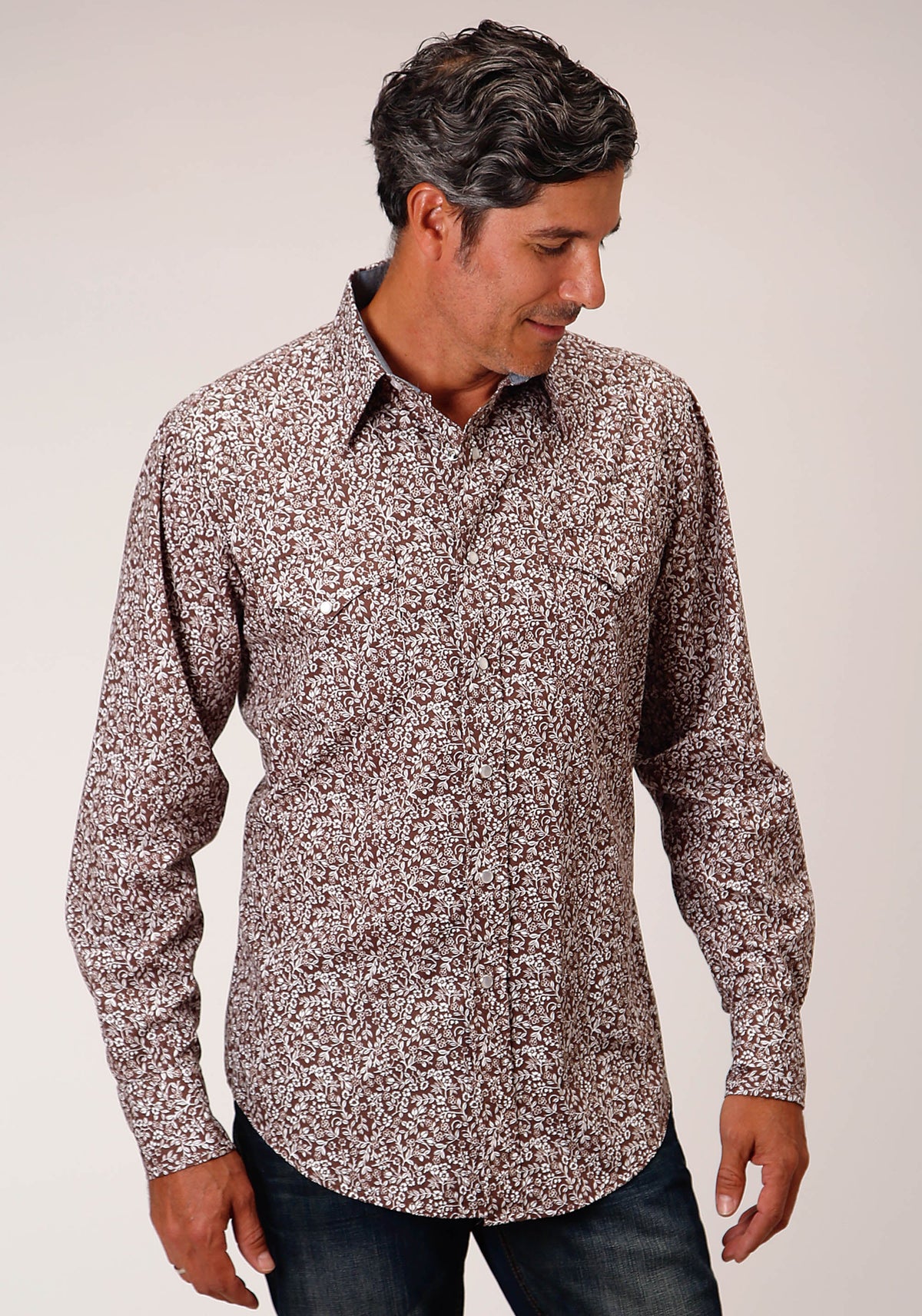 Roper Mens Long Sleeve Snap Frontier Floral Print Western Shirt