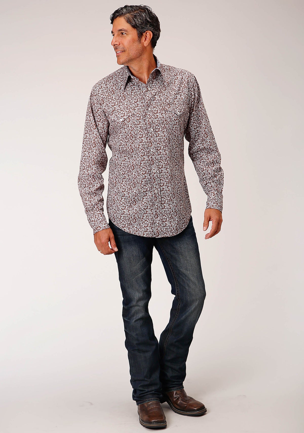 Roper Mens Long Sleeve Snap Frontier Floral Print Western Shirt - Flyclothing LLC