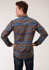 Roper Mens Long Sleeve Snap Chocolate Aztec Print Western Shirt - Flyclothing LLC