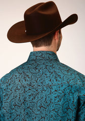 Roper Mens Long Sleeve Snap Blue Agave Paisley Western Shirt - Flyclothing LLC