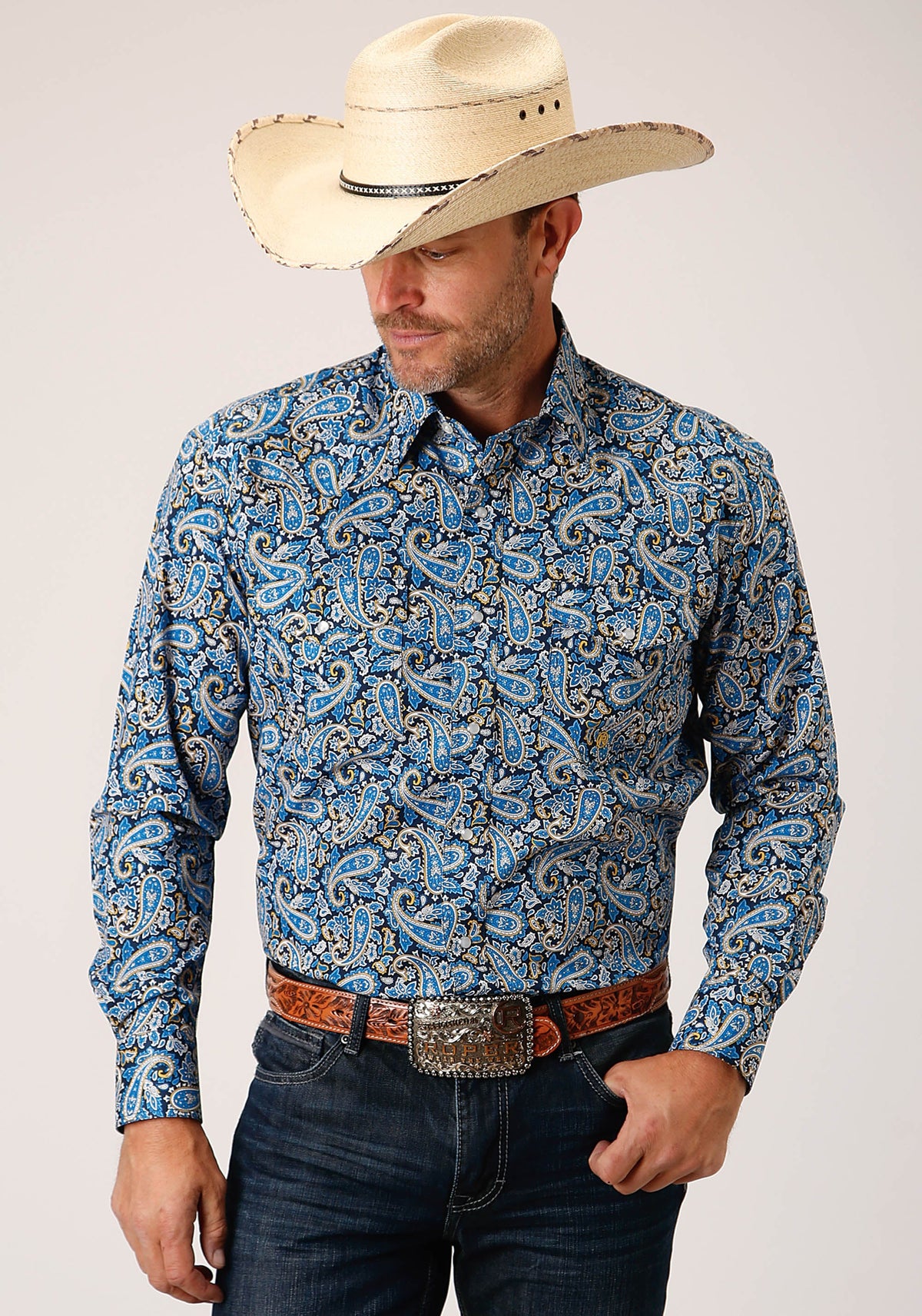 Roper Mens Long Sleeve Snap Amarillo Paisley Western Shirt