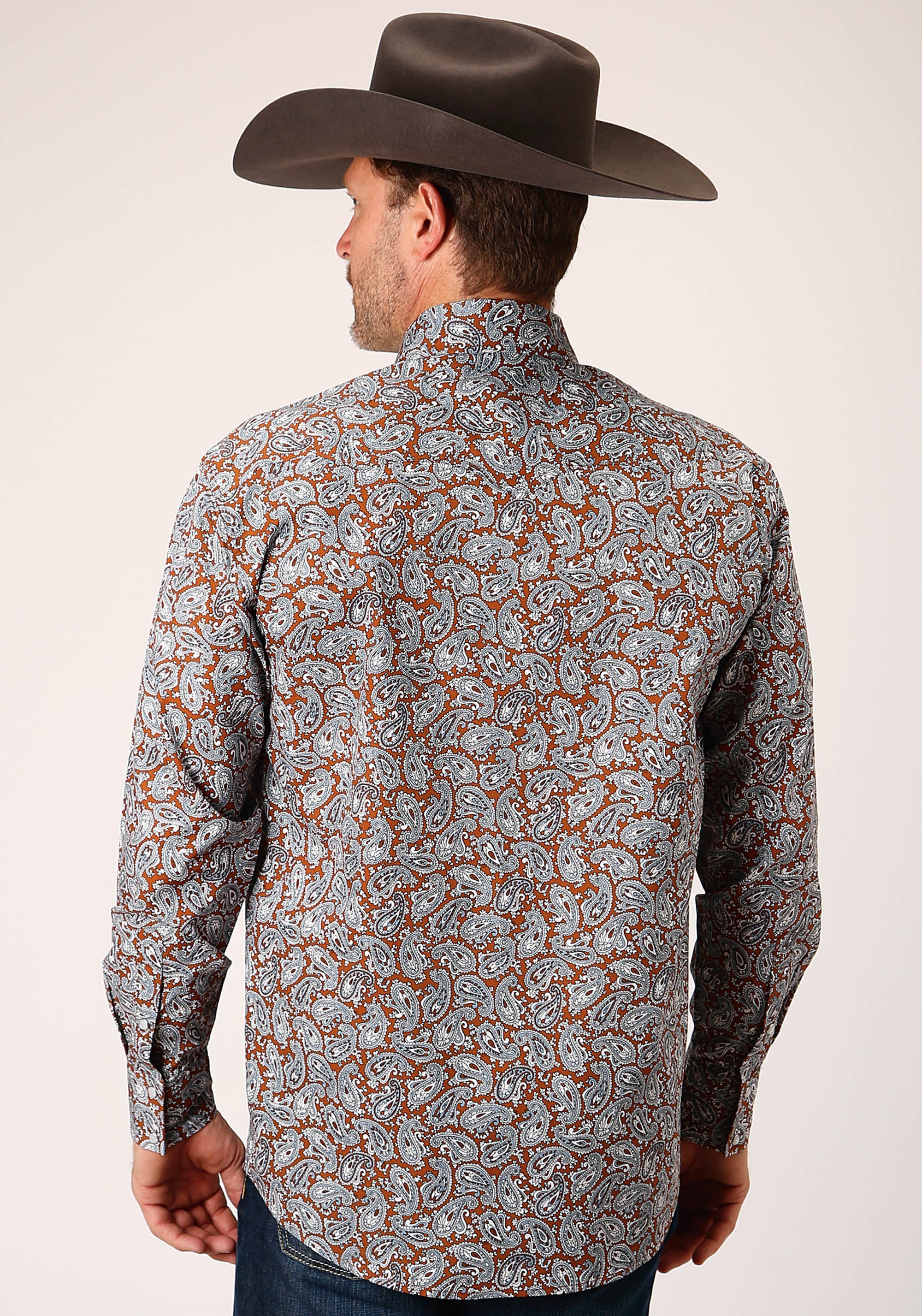 Roper Mens Long Sleeve Snap Copper Spring Paisley Western Shirt - Flyclothing LLC