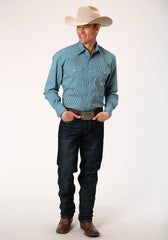 Roper Mens Long Sleeve Snap Arrow Roper Print Teal Western Shirt - Flyclothing LLC