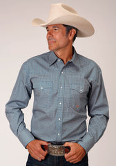 Roper Mens Long Sleeve Snap Blue Geo Western Shirt