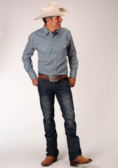 Roper Mens Long Sleeve Snap Blue Geo Western Shirt - Flyclothing LLC