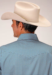 Roper Mens Long Sleeve Snap Blue Geo Western Shirt - Flyclothing LLC