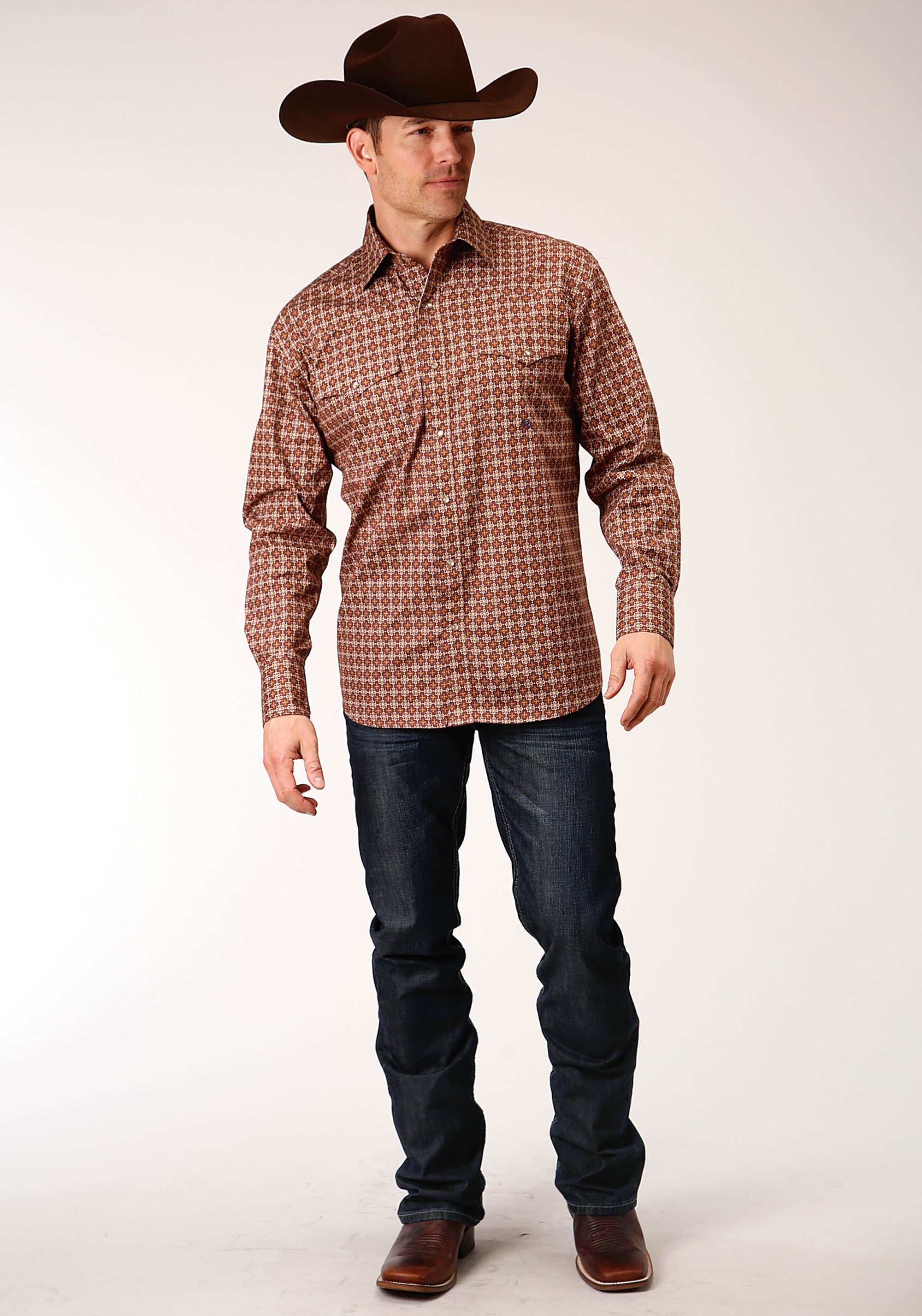 Roper Mens Long Sleeve Snap Cinnamon Foulard Western Shirt - Flyclothing LLC