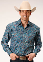 Roper Mens Long Sleeve Snap Blue Canyon Paisley Western Shirt