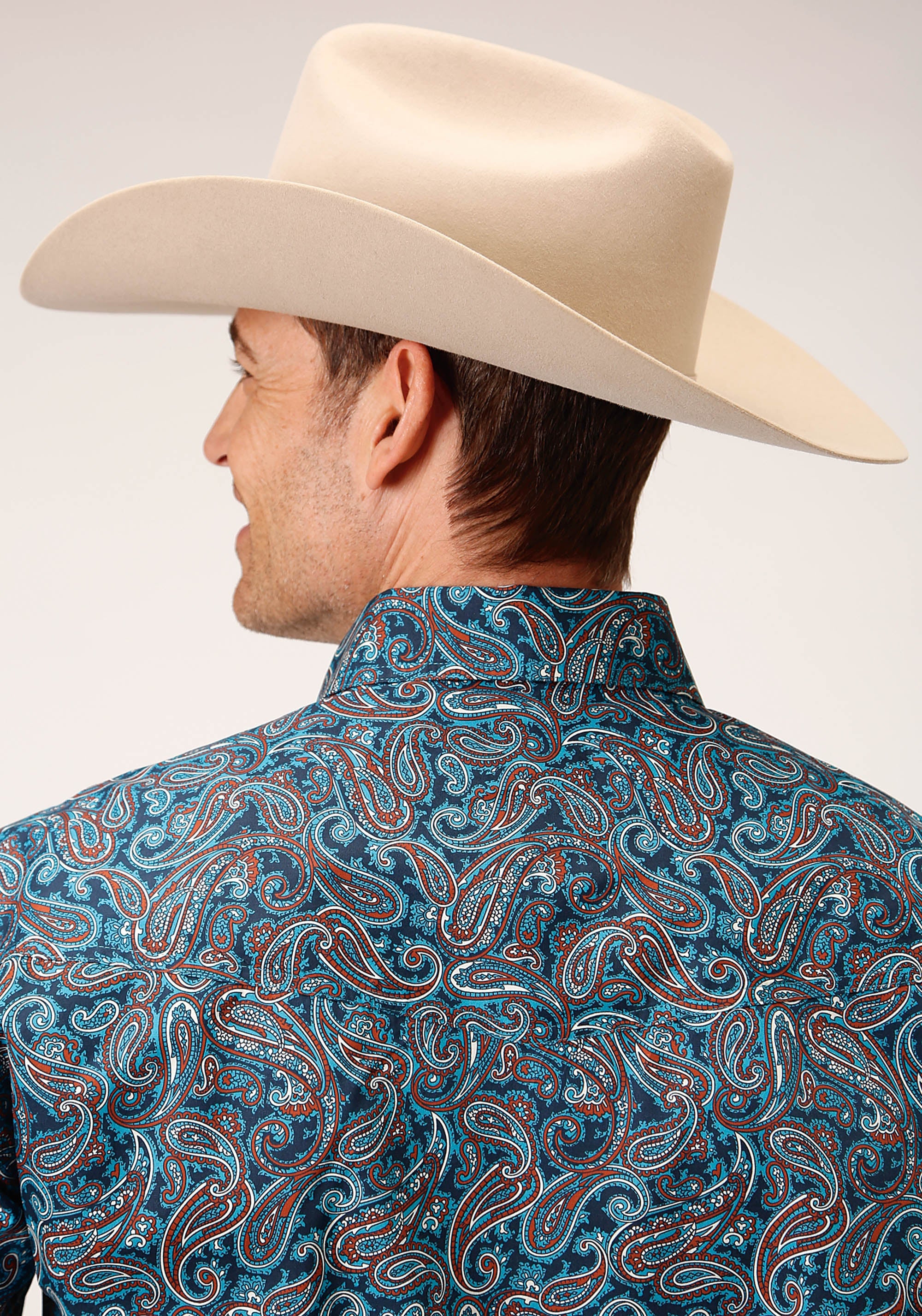 Roper Mens Long Sleeve Snap Blue Canyon Paisley Western Shirt - Flyclothing LLC