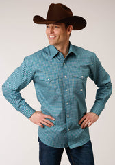 Roper Mens Long Sleeve Snap Azure Neat Western Shirt