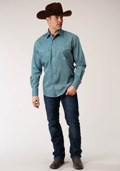 Roper Mens Long Sleeve Snap Azure Neat Western Shirt - Flyclothing LLC