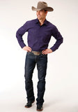 Roper Mens Long Sleeve Snap Black Fill Solid Purple Western Shirt - Flyclothing LLC