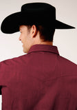 Roper Mens Long Sleeve Snap Black Fill Solid Wine Western Shirt - Flyclothing LLC