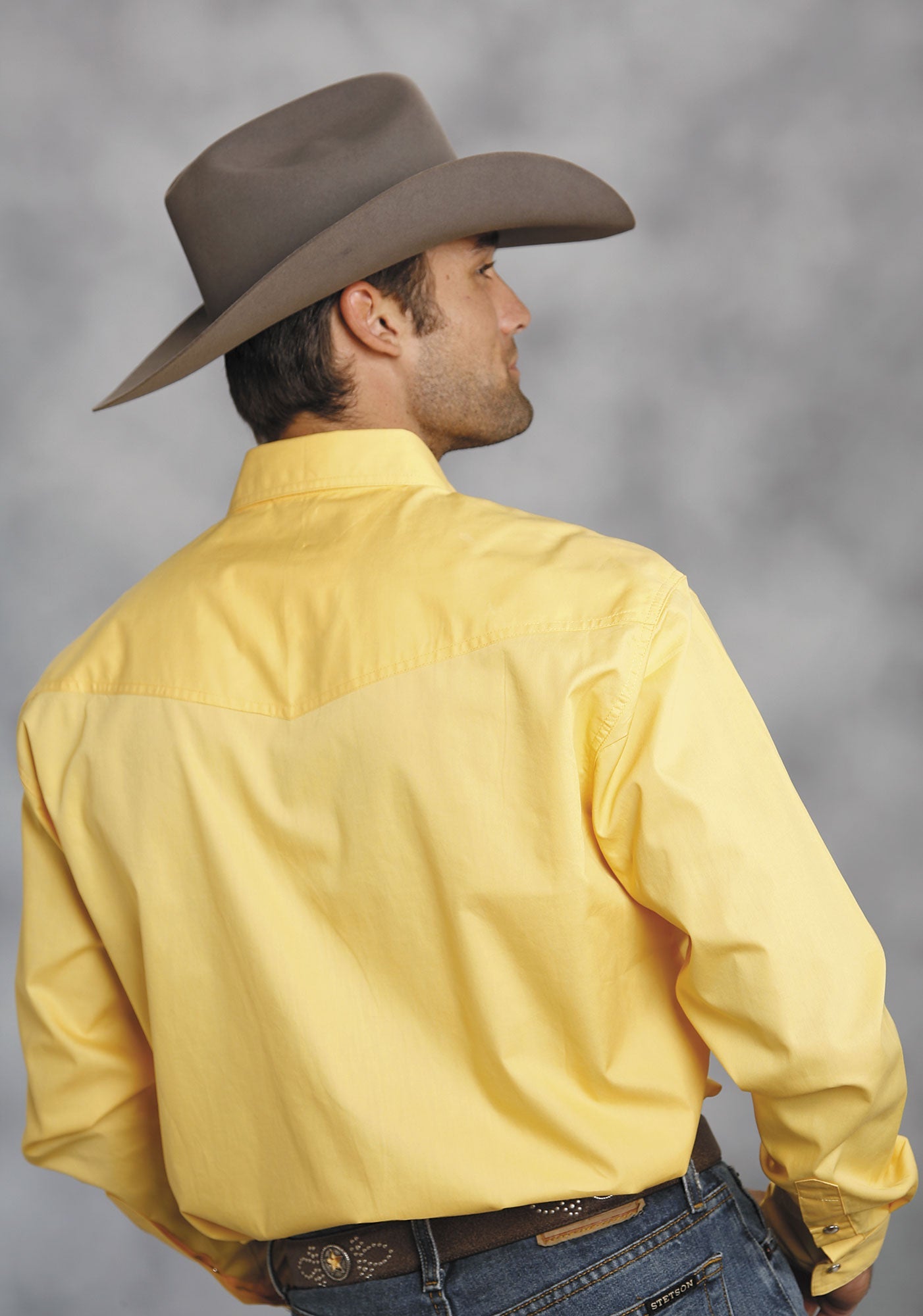 Roper Mens Yellow Solid Long Sleeve Western Snap Shirt