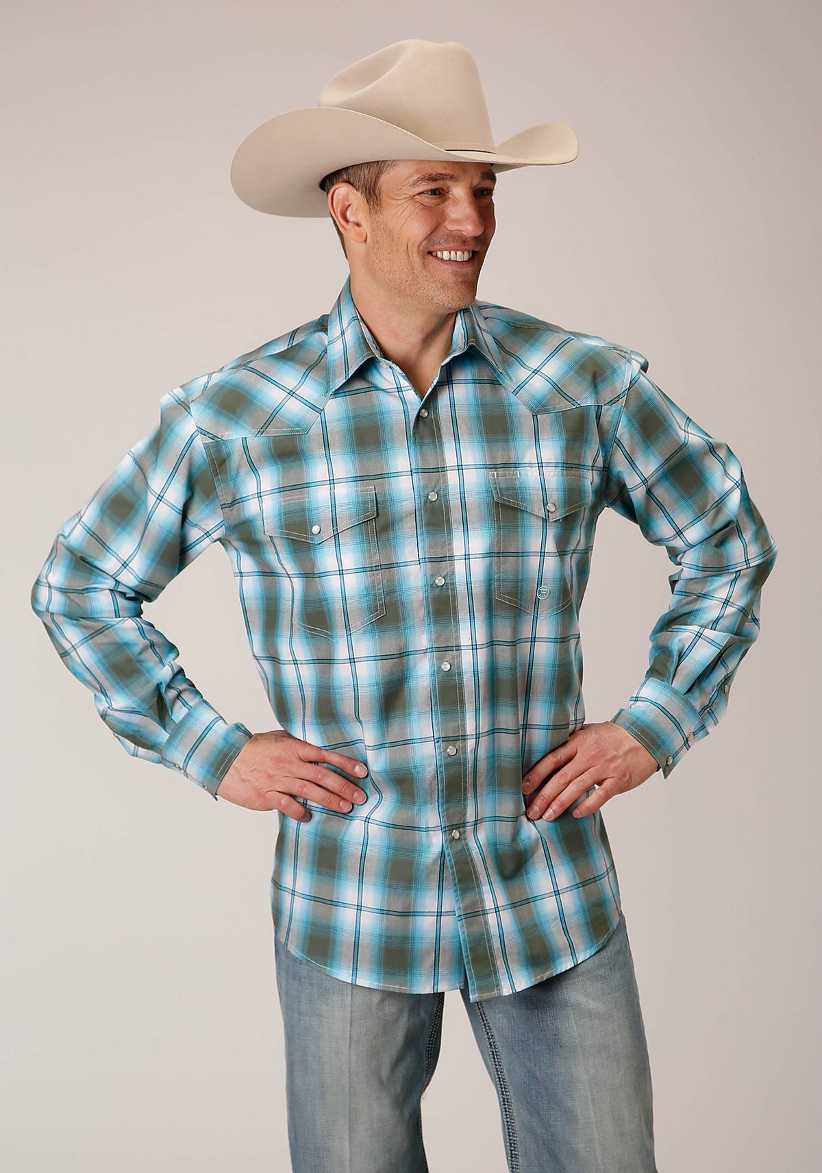 Roper Mens Long Sleeve Snap Meadow Plaid Western Shirt